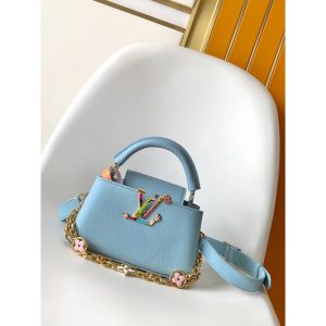 Louis Vuitton LV east-west mini capucines handbag in grainy calfskin
