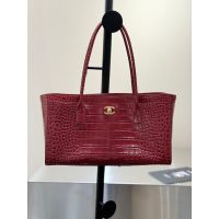 Chanel burgundy Small Shopping Tote in croco-effect calfskin