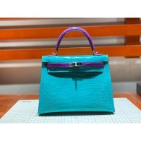 Hermes bicolor kelly 25 handbag GHW with horseshoe stamp in alligator full handmade/boutique inclusion