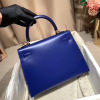Hermes kelly 28 Bleu electrique handbag in box calfskin GHW full handmade boutique inclusion