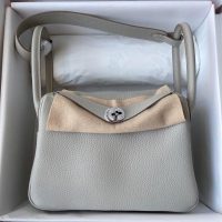 togo Hermes etain lindy 26 shoulder tote bag PHW-full handmade/boutique inclusion