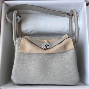 togo Hermes etain lindy 26 shoulder tote bag PHW-full handmade/boutique inclusion