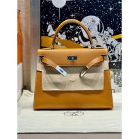 handcrafted Hermes Kelly 28 Sellier top-handle bag -Moutarde chevre leather boutique inclusion