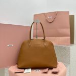 caramel Miumiu shell shoulder open tote large shopper handbag plain resort beach bag