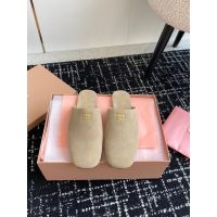 Miumiu suede slide mules half drag shoes summer flap sandal indoor healthy slipper size35-42 - 图片 3