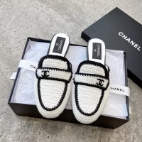 Chanel crocheted flat mules sandal inddor slipper in black ivory size 35-40
