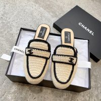 Chanel crocheted flat mules sandal inddor slipper in black ivory size 35-40