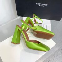 Amina muaddi satin heel sandal strapped chunky heel pump slipon dinner party shoes size35-42 9.5cm - 图片 2