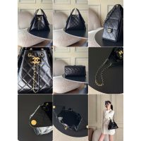 Small diamond-quilted Chanel hammock handbag/drawstring shoulder hobo tote/chain crossbody bag