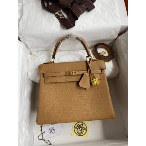 Hermes Kelly 25 handbag-Gold brownTogo calfskin GHW full handmade boutique inclusion