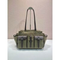 Prada canvas shoulder tote bag with multi-pocket