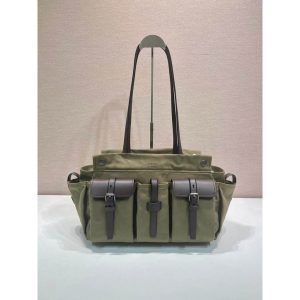 Prada canvas shoulder tote bag with multi-pocket