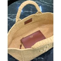 Beige Prada Raffia Tote Bag with Leather Clutch