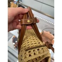 raffia-woven Miu miu basket handbag/elegant open beach tote with leather trim - 图片 7