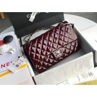 Chane Cf25 l Medium Double Flap Bag in burgundy Patent Leather