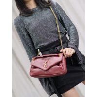 Burgundy YSL CALYPSO underarm baguette messenger flap slouchy cosmetic pouch in lambskin - 图片 3