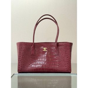 Chanel burgundy Small Shopping Tote in croco-effect calfskin
