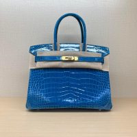 Shiny Nile crocodile Her^^m Birkin 25 handmade shopper handbag upscale banquet dinner tote - 图片 5
