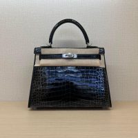 Shiny Nile crocodile Her^^m Kelly 25cm luxury design tote structured shopper handbag