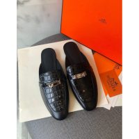 croco-effect Hermes calfskin flat slide mules sandal size35-40 boutqiue inclusion