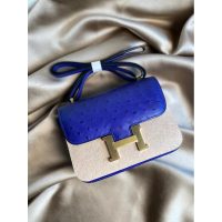 Ostrich Hermes Constance 23 classic messenger flap shoulder flap square bag handmade stitch