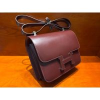 Hermes Burgundy constance 24 shoulder messenger flap with enameled buckle /boutique inclusion