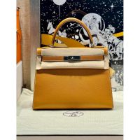 handcrafted Hermes Kelly 28 Sellier top-handle bag -Moutarde chevre leather boutique inclusion