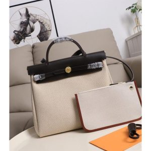 Hermes Herbag Zip 31 canvas tote bag. with detachable clutch full handmade