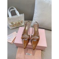 COD 缪缪 Miu kitten heel slingback pointed heel pump sandal in patent leather size35-42 5.5cm height