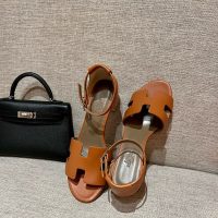 Hermes women's block-heel Strappy Sandals in Tan Calfskin size35-42 boutique inclusion