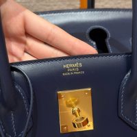 Navy Hermes birkin 30 top-handle handbag-box calfskin GHW full handmade boutique package