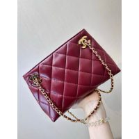 chanel burgundy mini shopping tote in diamond-quilted lambskin