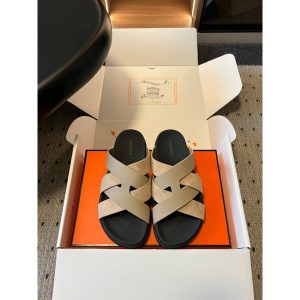 Hermes men's Extra Slide Sandals Cross-Strap Leather Mules size 39-46