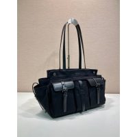 Prada canvas shoulder tote bag with multi-pocket