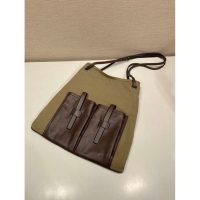 Olive Prada route large Tote Bag with cargo pocket