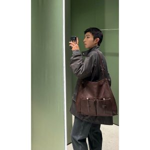 Burgundy Prada Small Tote bag with cargo pocket