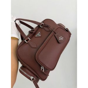 burgundy Prada Bowling Tote Bag in Grainy Calfskin