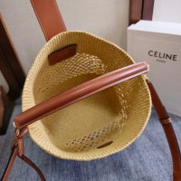 Celine ruffia-woven bucket handbag/shoulder crossbody tote/resort beach bag with zipper clutch - 图片 9