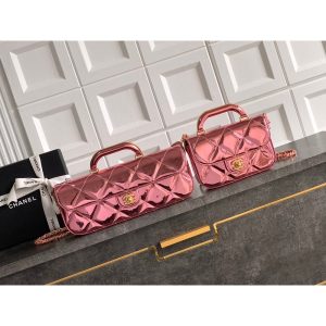 Chanel East-West Top Handle Baguette/mini handbag in metallic patent leather