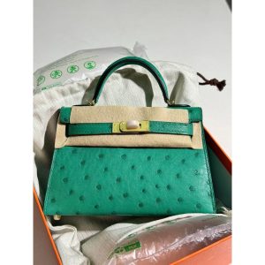 ostrich Hermes mini kelly pochette GHW full handmade boutique inclusion