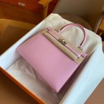 Hermes Kelly 25 sellier handbag GHW-rose sacura evercolor leatehr full handmade/boutique inclusion
