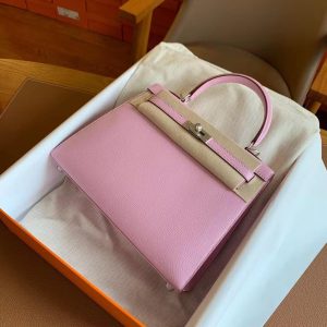 Hermes Kelly 25 sellier handbag GHW-rose sacura evercolor leatehr full handmade/boutique inclusion