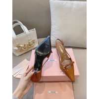 COD 缪缪 Miu kitten heel slingback pointed heel pump sandal in patent leather size35-42 5.5cm height - 图片 5