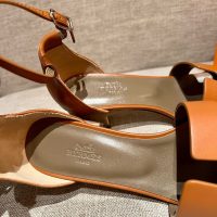 Hermes women's block-heel Strappy Sandals in Tan Calfskin size35-42 boutique inclusion