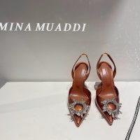 Amina Muaddi satin heel sandal pump pointed heel dancer shoes with crystal-sunflower size35-42 10cm - 图片 4