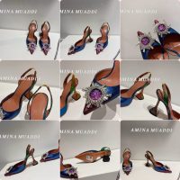 Amina Muaddi satin heel sandal pump pointed heel dancer shoes with crystal-sunflower size35-42 10cm - 图片 6