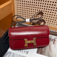 Hermes constance elan shoulder flap bag-burgundy box calfskin full handmade boutique inclusion