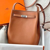 Hermes so kelly 22 shoulder hobo bag SHW -gold brown calfskin full handmade boutique inclusion