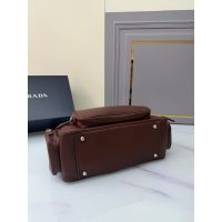 burgundy Prada Bowling Tote Bag in Grainy Calfskin