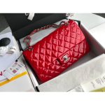 Chanel Medium shoulder double Flap Bag in red Patent Leather